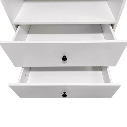 Wooden Closet Organiser System with 2 Drawers 3 Shelves Wall Mount Shelving for Walk in Closet Bedroom Organization Built in Clothes Storage White
