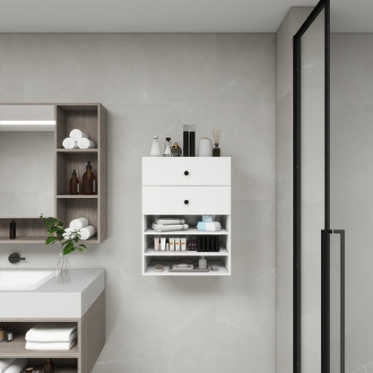 Wooden Closet Organiser System with 2 Drawers 3 Shelves Wall Mount Shelving for Walk in Closet Bedroom Organization Built in Clothes Storage White